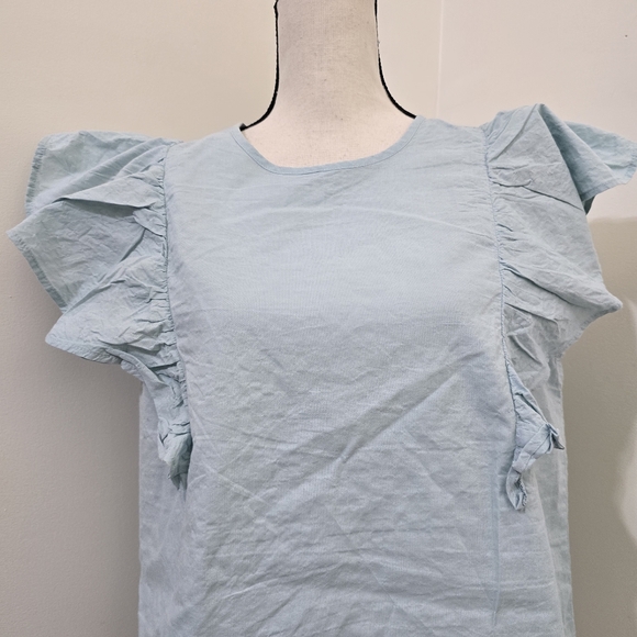 a new day Size Large Flutter Sleeve Crinkle Tank Baby Blue Contemporary Casual - Picture 2 of 16